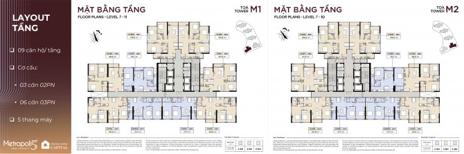 Mặt bằng căn hộ Chung cư Metropoli5 tầng 7-10-11 tòa M1 M2