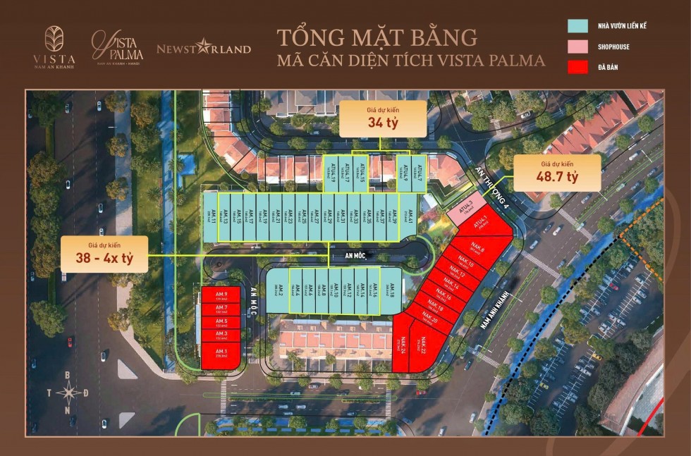 Giá bán Nhà vườn Liền kề Vista Palma Nam An Khánh